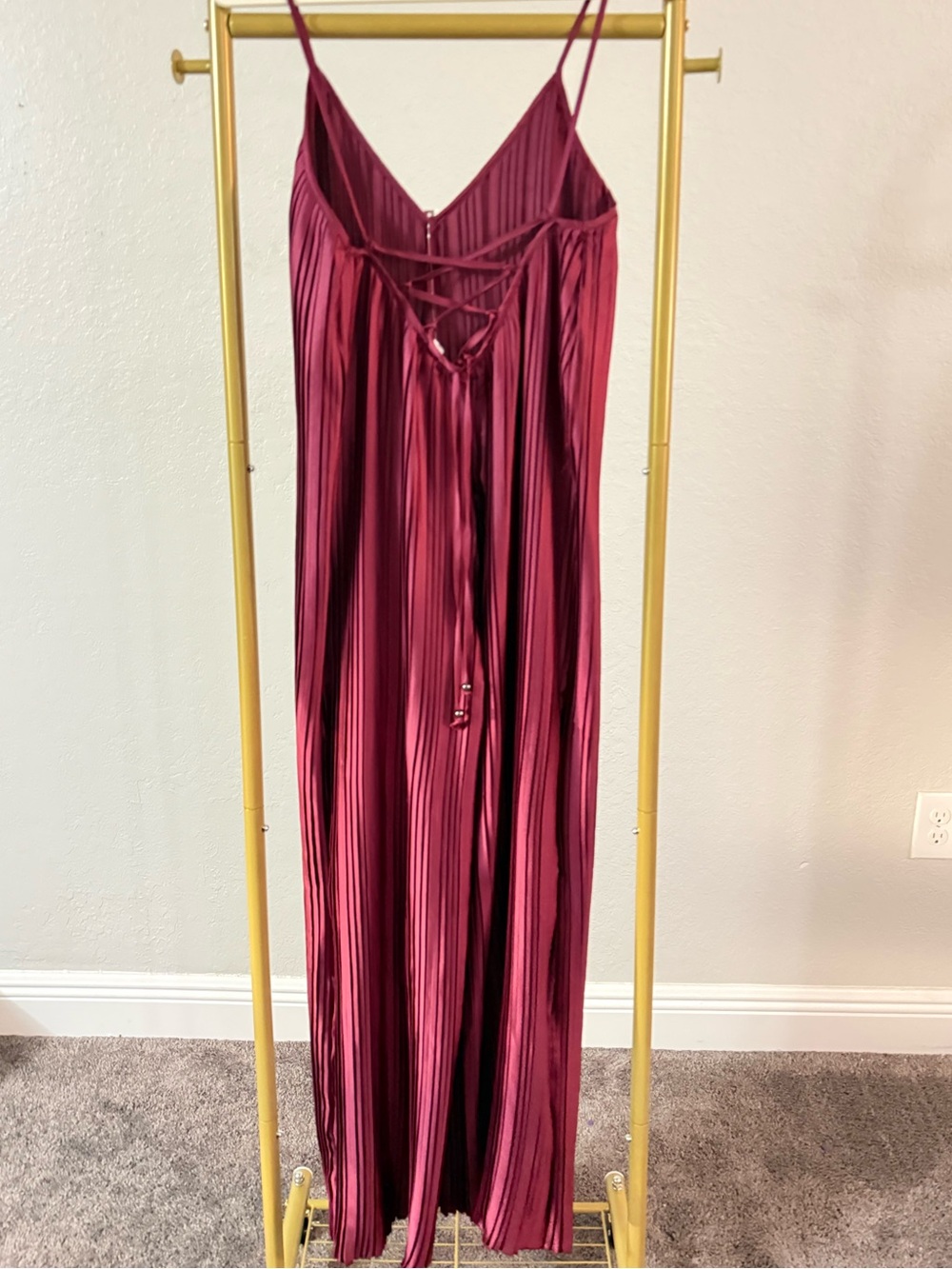 Anthropologie NWT Wine Burgundy Pleated Maxi Dress XS - Picture 3 of 9